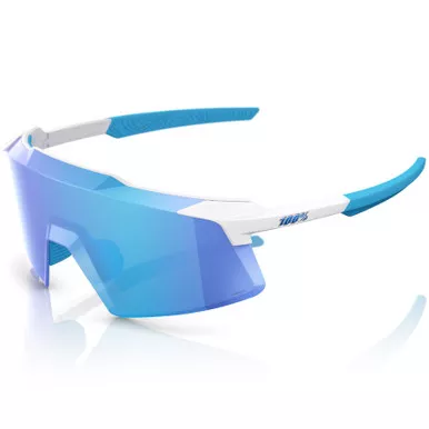 100% Aerocraft Sunglasses Matte White HiPER Blue Mirror