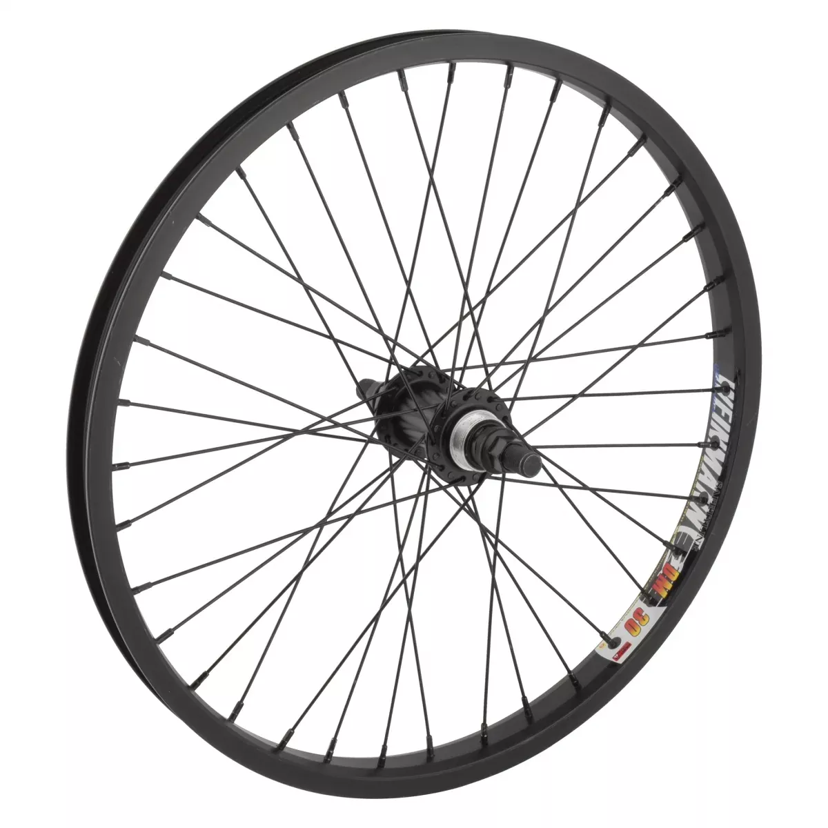 20" Weinmann DM30 Alloy BMX Rear Bicycle Wheel, Black Double Wall Non-Machined Sidewall Rim, 36 Spoke, 20in, 20x1.75, 406x24