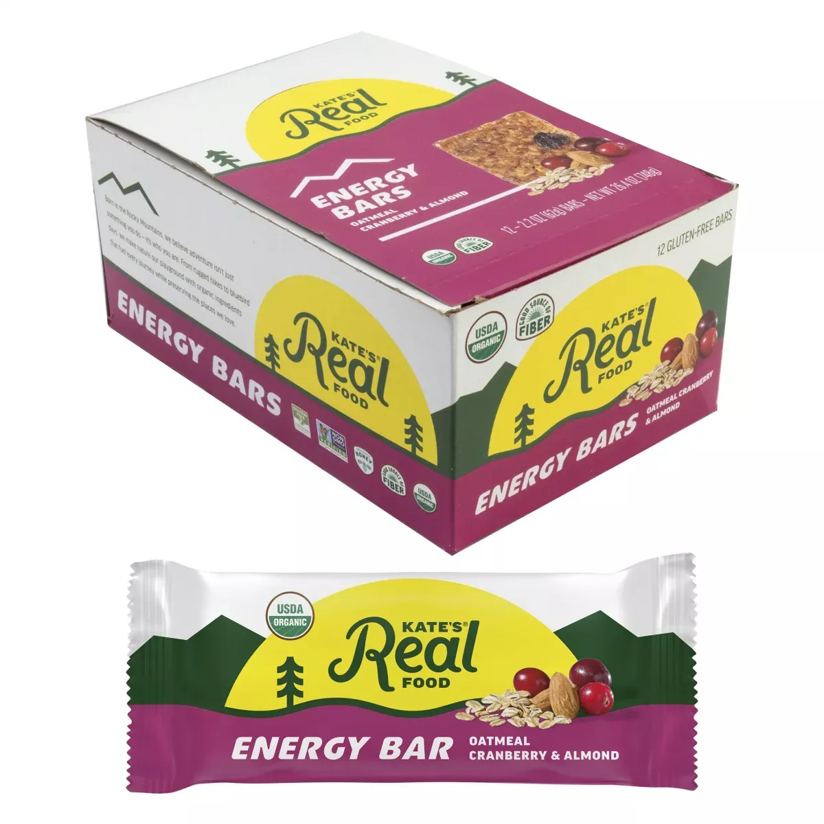 Kates Real Food Energy Bars, Oatmeal Cranberry Almond