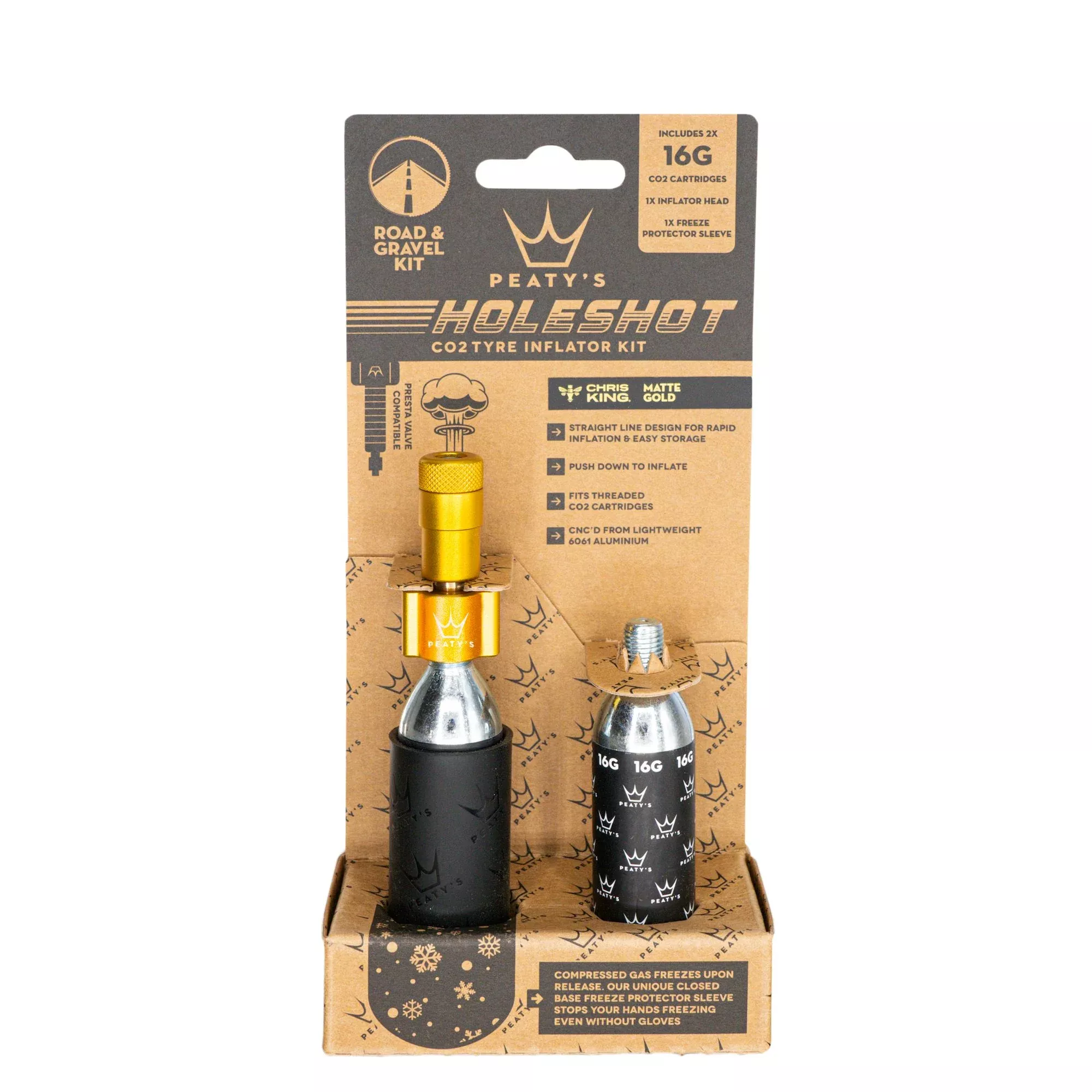 Peaty's Holeshot CO2 Gravel/Road Inflator Kit w/2x16g Gold