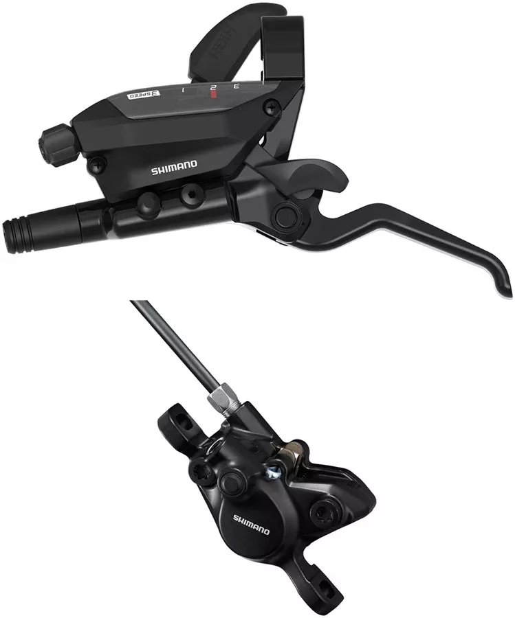 Shimano ST-EF515-L EZ Fire Plus Shift/Brake Lever with BR-MT200 Disc Brake Caliper - Left/Front, 3x Shift, Post Mount, 2-Piston, Black